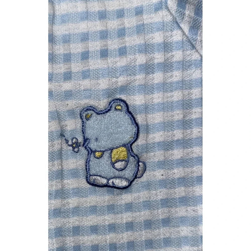 Vintage Health-tex Baby White & Blue Footed‎ Sleeper Outfit Appliqué Bear